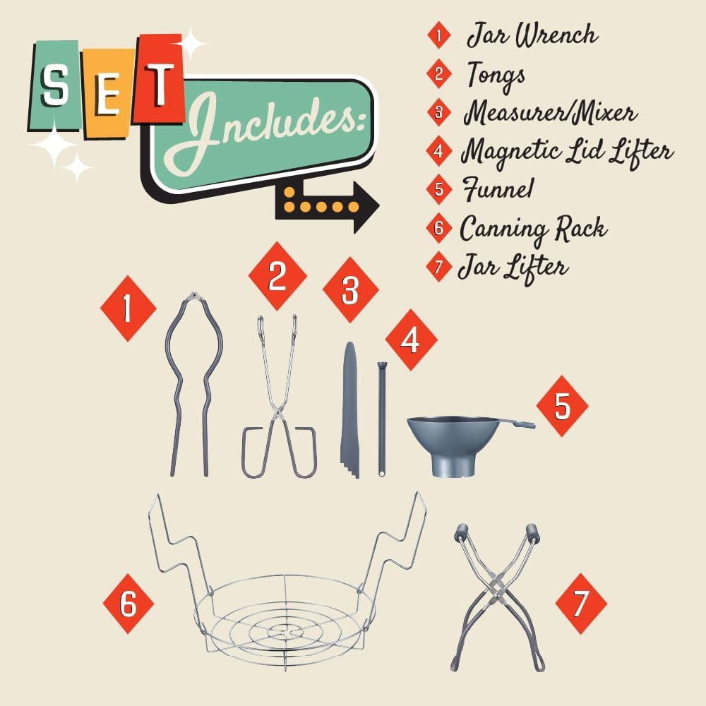 7 Pieces Premium Stainless Steel Canning Set Starter Kit W/Rack. No Rust, Extra Stability. BULK PACKS (Canning Set)